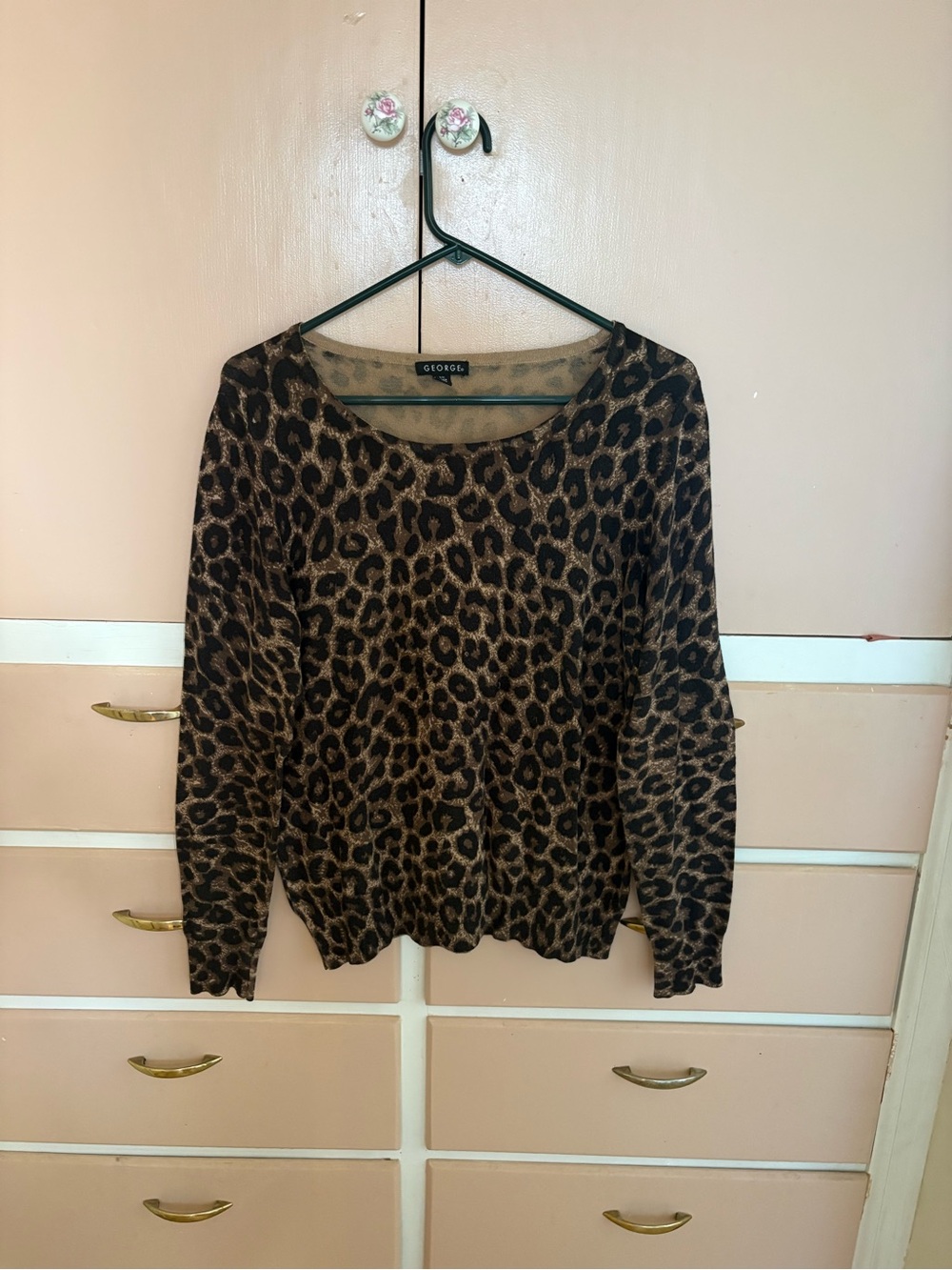 George Brown and Black Leopard Print Long Sleeve Top